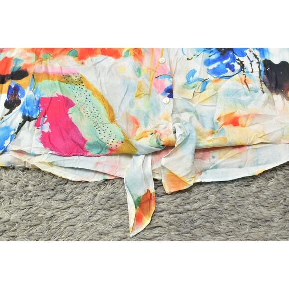 Chico's Size 3 Multicolor Polyester V Neck Button-Up Top Short Sleeve Tie Dye - Picture 6 of 7